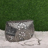 Handmade silver metal clutch with sheep decoration, Indian artisan crafted, perfect for parties and brides